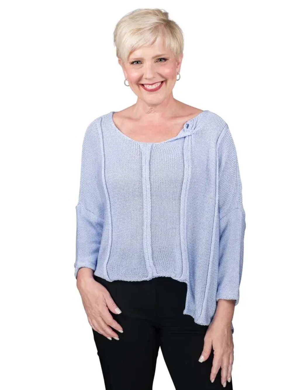 Tina Stephens Made In Italy‎ Amani Crop Sweater Periwinkle Blue OS